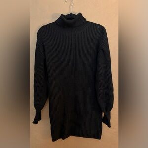 Black Ribbed Knit Sweater Dress